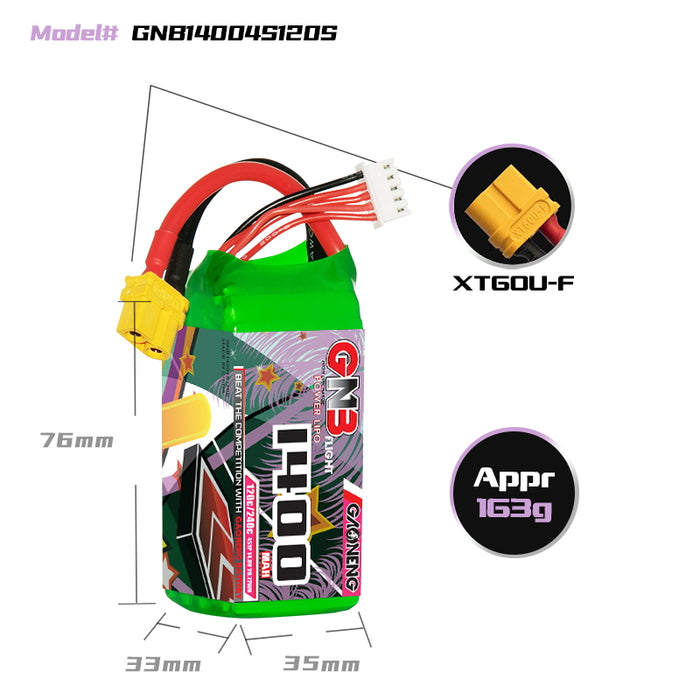 Gaoneng GNB 1400mAh 14.8V 4S 120C Lipo Battery - XT60