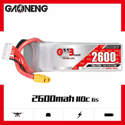 Gaoneng GNB 2600mAh 22.2V 6S 110C Long Range/Cinelifter Lipo Battery - XT60
