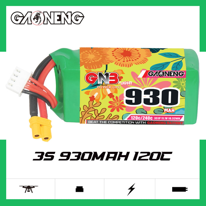 Gaoneng GNB 930mAh 11.1V 3S 120C Lipo Battery - XT30