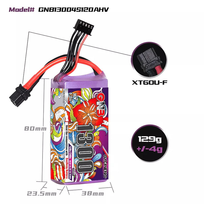 Gaoneng GNB 1300mAh 15.2V 4S HV 120C Lipo Battery - XT60