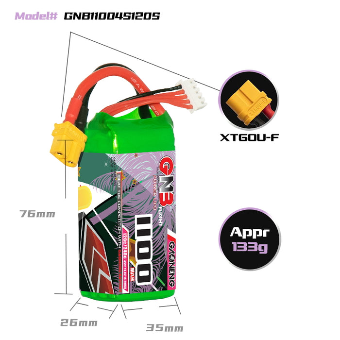 Gaoneng GNB 1100mAh 14.8V 4S 120C Lipo Battery - XT60