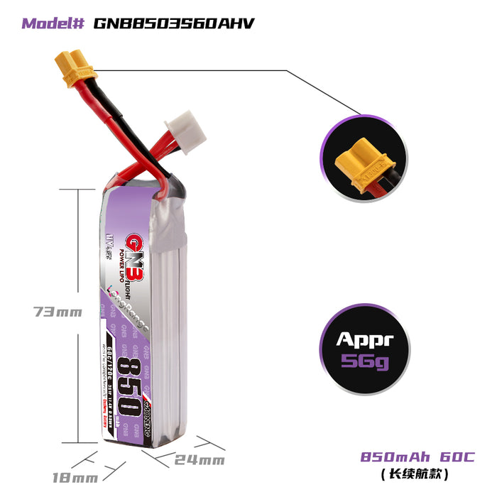 Gaoneng GNB 850mAh 3S 11.4V 60C/120C HV Lipo Battery - XT30