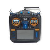 RadioMaster TX16S MKII MAX AG01 Pyrodrone Edition - Carbon Face Plate, Pyro AG01 Gimbals, Blue/Orange CNC parts, Black Leather Grips & 5000mAh 2S Li-Ion Battery - Choose Protocol