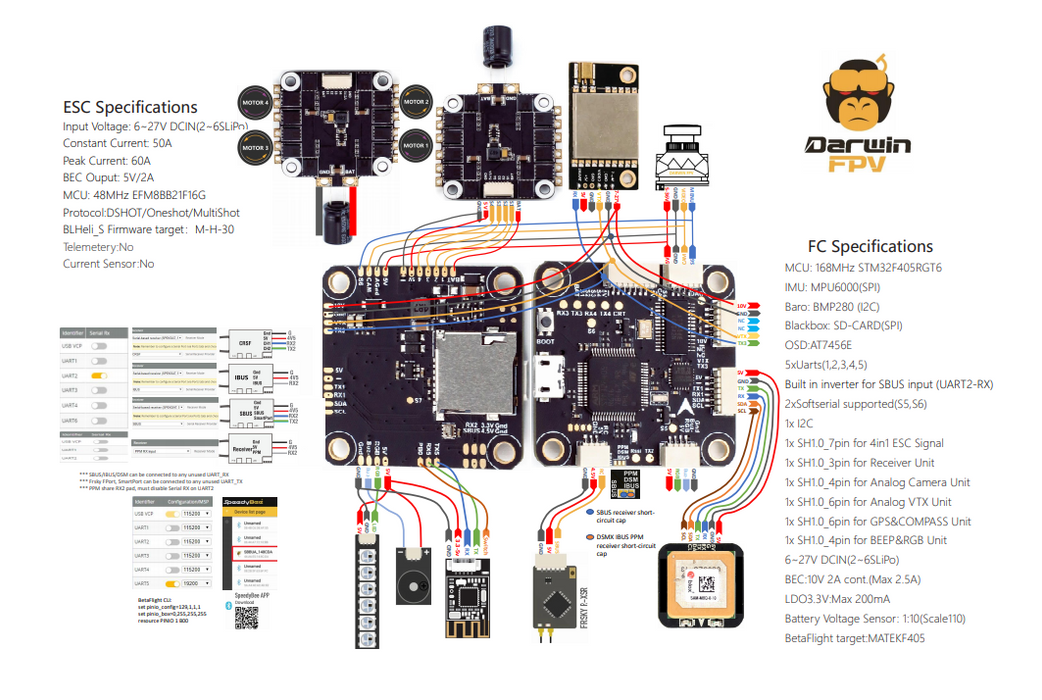 DarwinFPV Betaflight F4 FC 50A 2-6S BLHeli_S 4in1 Dshot600 ESC Stack- 30x30mm