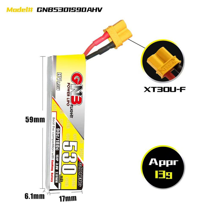 Gaoneng GNB 1S 530MAH 90C HV Li-Po Battery - XT30