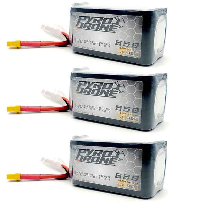 3-Pack Pyrodrone Graphene 850mAh 4S 14.8V 95C Lipo Battery - XT30