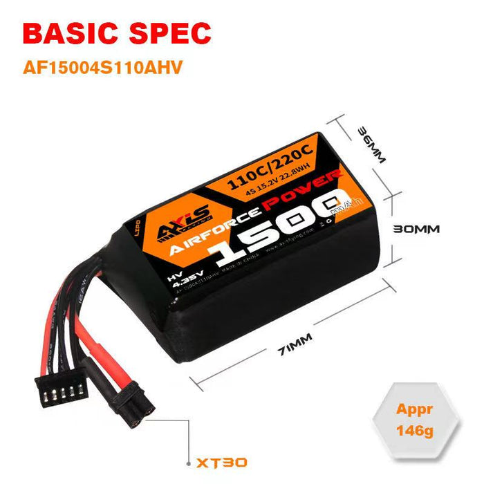 AxisFlying 1500MAH 15.2V 4S 110C HV Lipo Battery - XT30