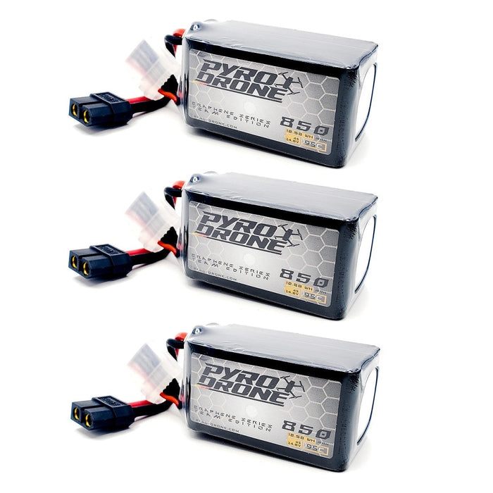 3-Pack Pyrodrone Graphene 850mAh 4S 14.8V 95C Lipo Battery - XT60