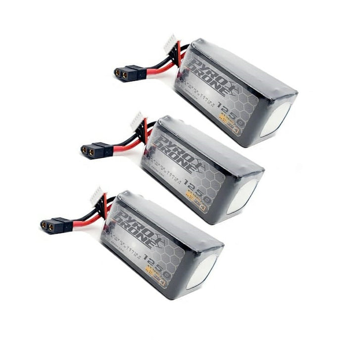 3-Pack Pyrodrone Graphene 1250mAh 6S 22.2V 75C Lipo Battery - XT60