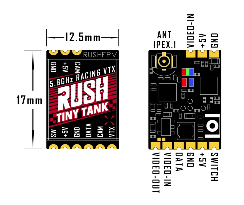 RUSHFPV Tank Tiny 5.8GHz Vtx Smart Audio 0-25-100-200-350mW US VERSION -Whoop Mount Included